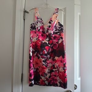 Adrianna Papell Pink and Purple Floral Midi Dress
